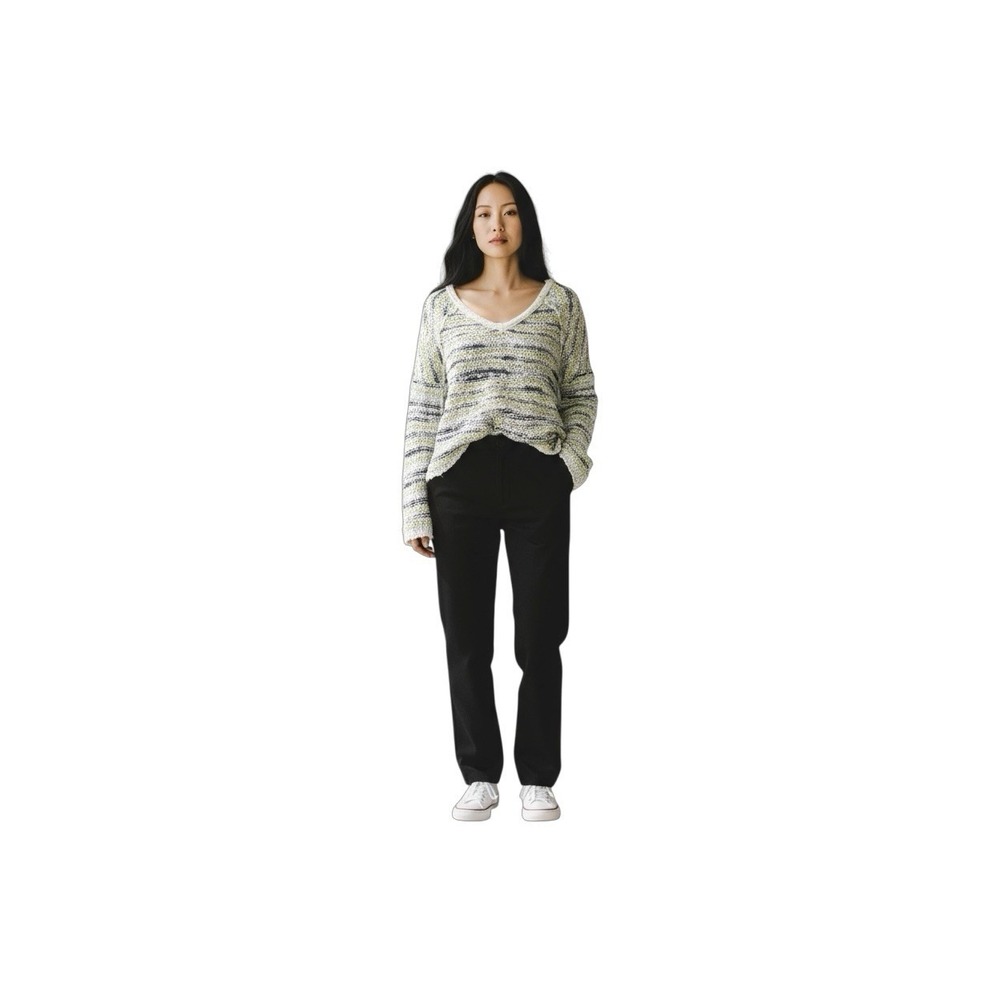 Free People Multicolor Striped Open Knit V-Neck‎ Sweater, Boho Size M